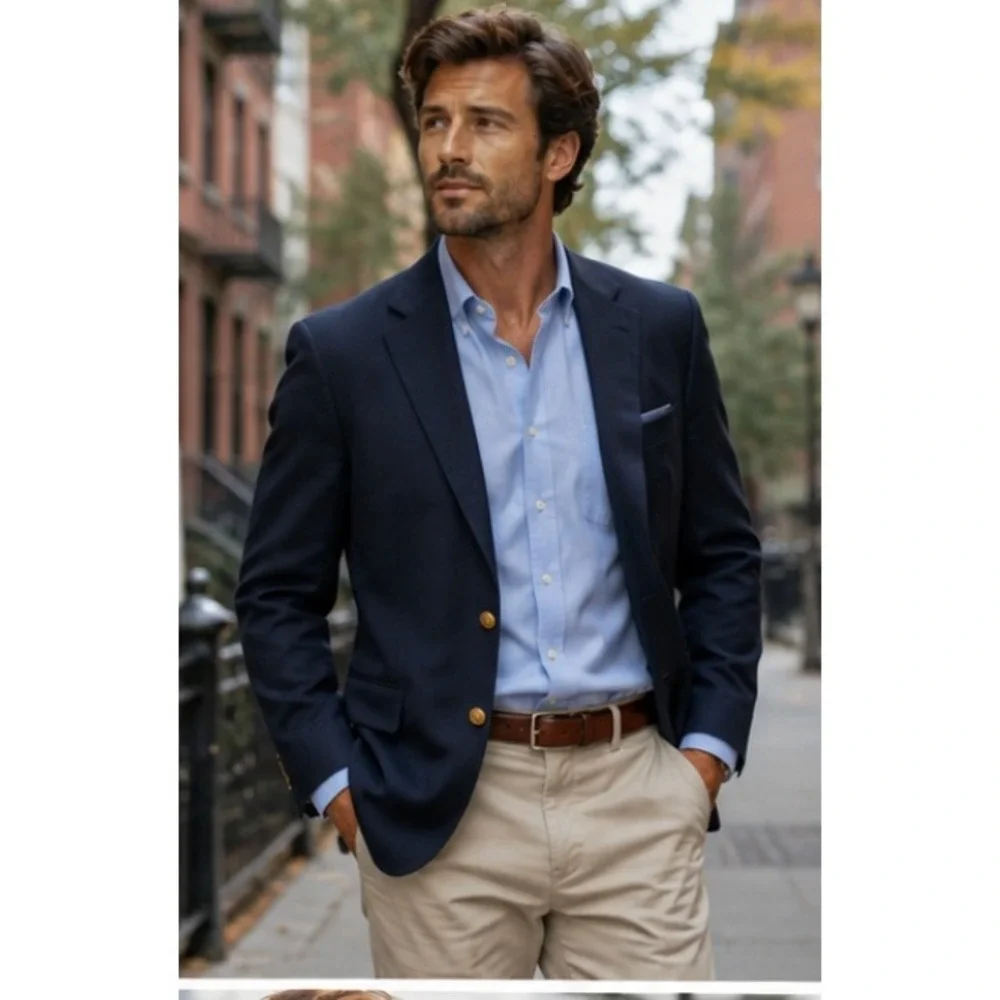 Woolrich Blazer Mens 44L Blue Vintage Preppy Dark Academia
